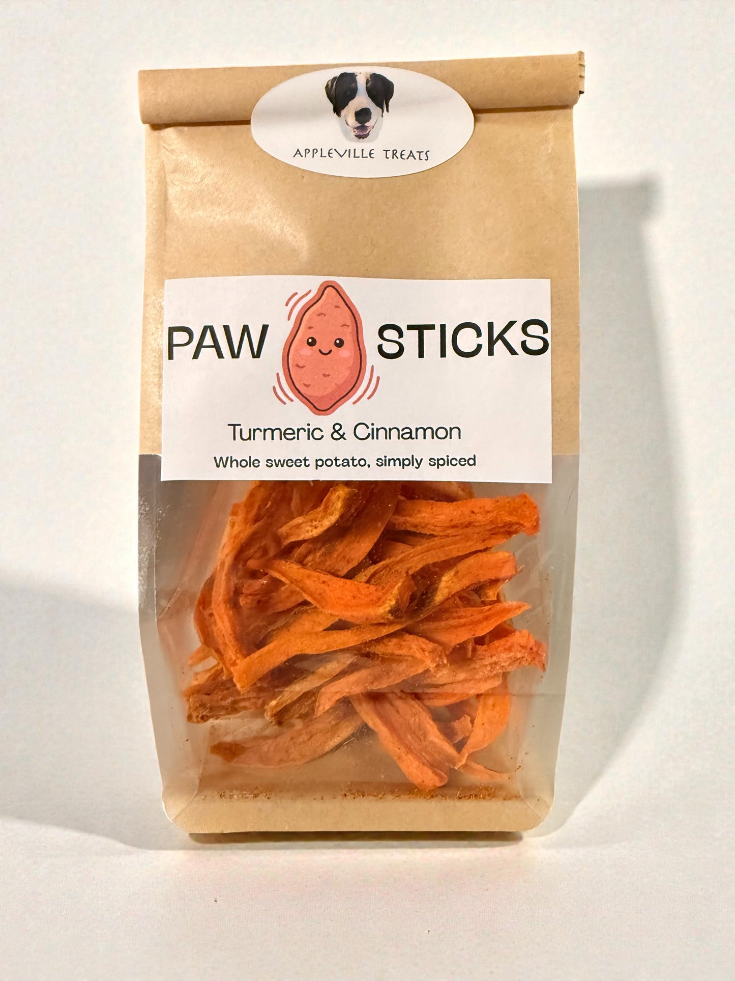 Bag of sweet potato fries for dogs with Turmeric & Cinnamon flavor 